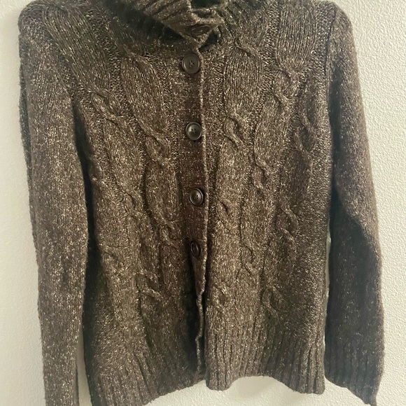 Vintage LL Bean Brown Wool Blend Cable Knit Cardigan Sweater Women’s Size M - Picture 4 of 10